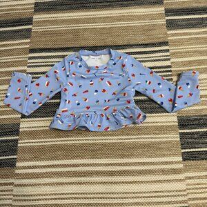 Janie and Jack Girls Swim Top Patriotic Ruffle Popsicle Print Light Blue Size 5